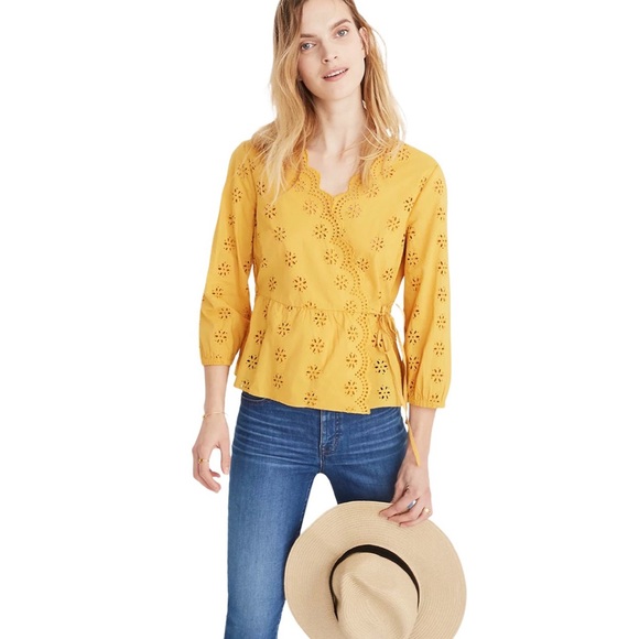 Madewell Tops - Madewell Petite Scalloped Eyelet Wrap Top Size SP